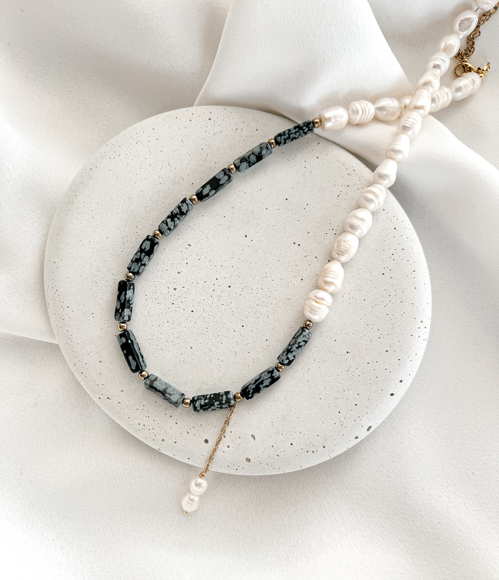Obsidian and Pearl Necklace