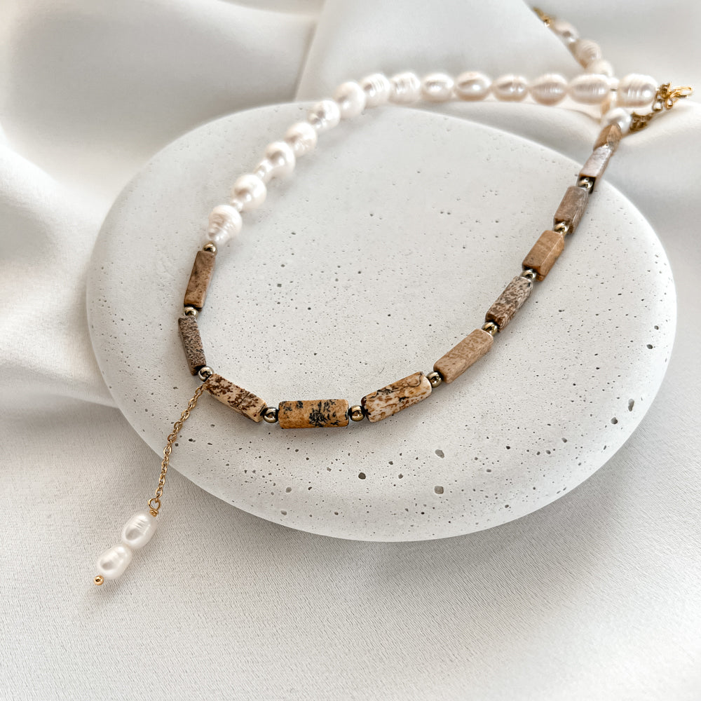 Picture jasper and Pearl Necklace