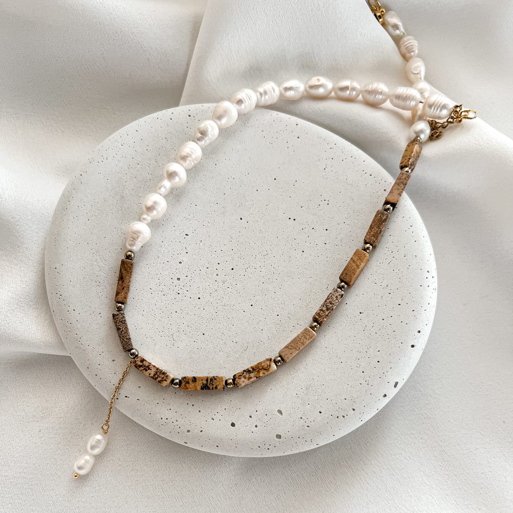 Picture jasper and Pearl Necklace