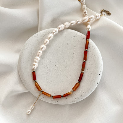 Red agate and Pearl Necklace