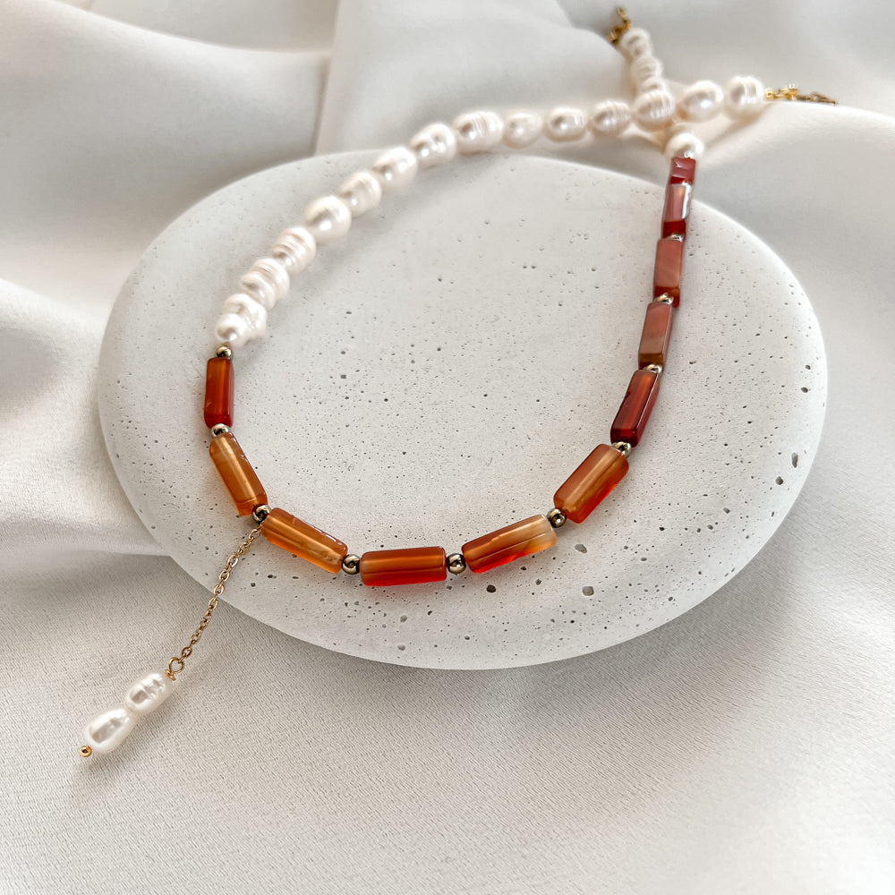 Red agate and Pearl Necklace