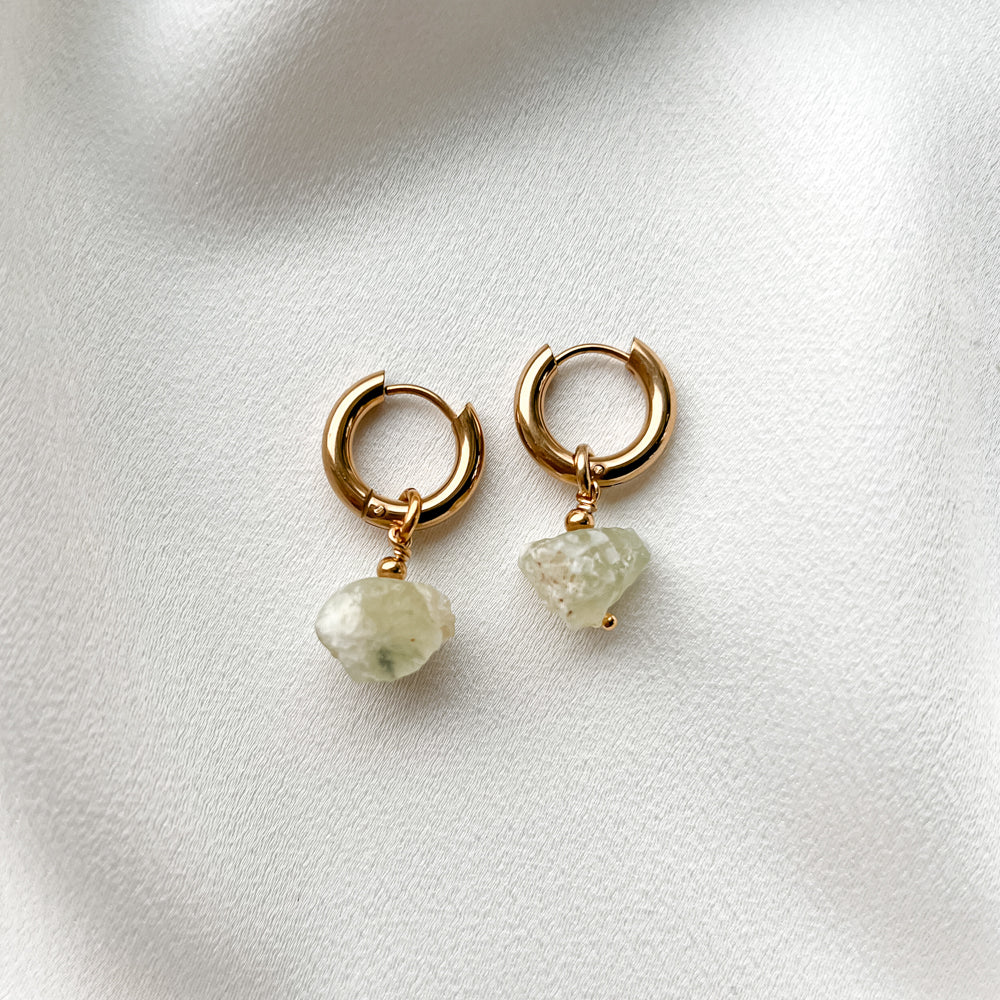 Gold plated hoop earrings with prehnite