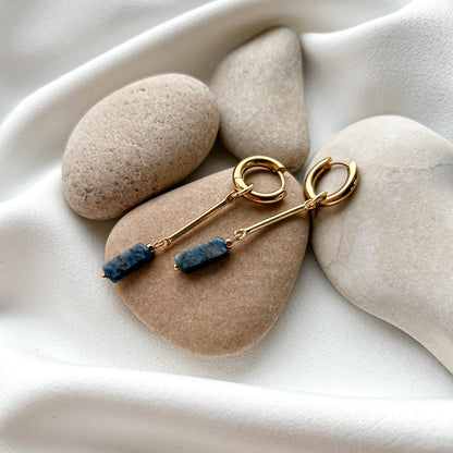 Gold plated hoop earrings with sodalite