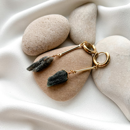 Gold plated hoop earrings with labradorite