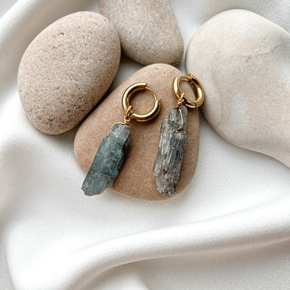Gold plated hoop earrings with labradorite