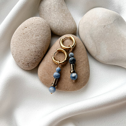 Gold plated hoop earrings with sodalite