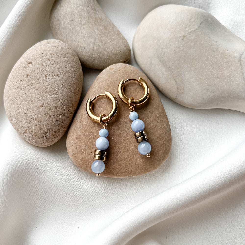 Gold plated hoop earrings with agate