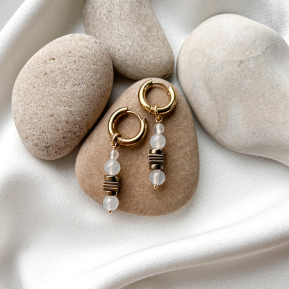 Gold plated hoop earrings with agate