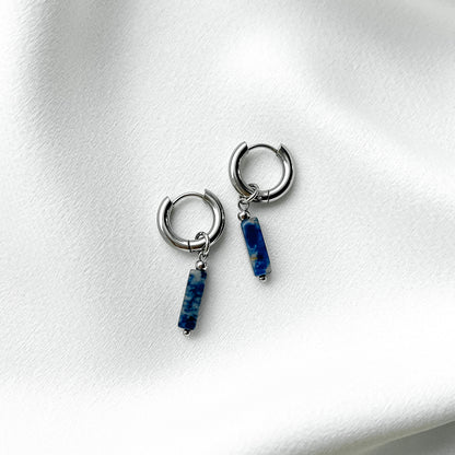 Stainless steel hoop earrings with sodalite