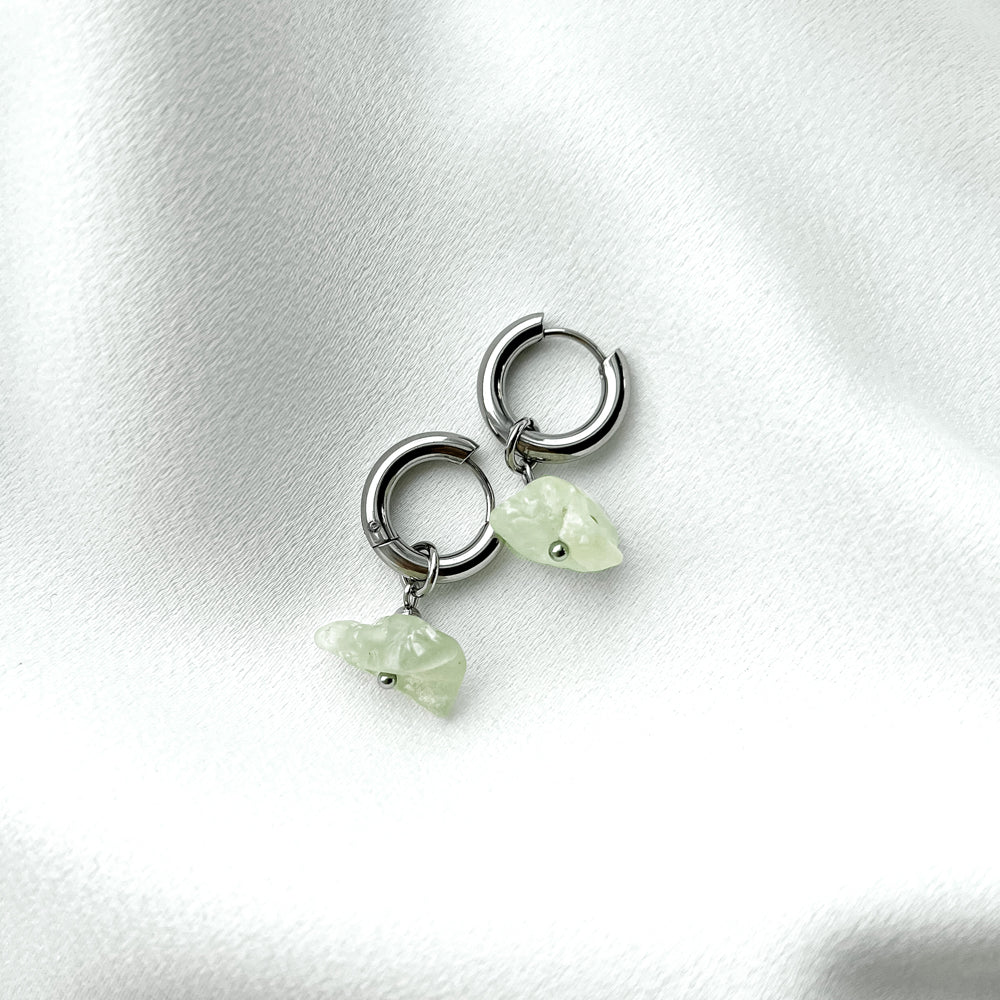 Stainless steel hoop earrings with prehnite