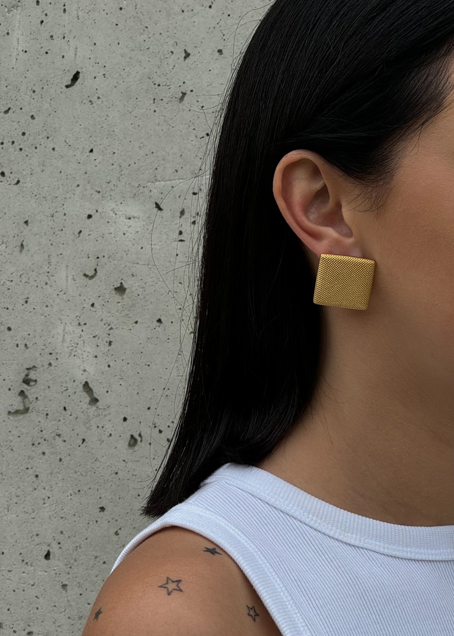 Big gold colour modern square stud earrings