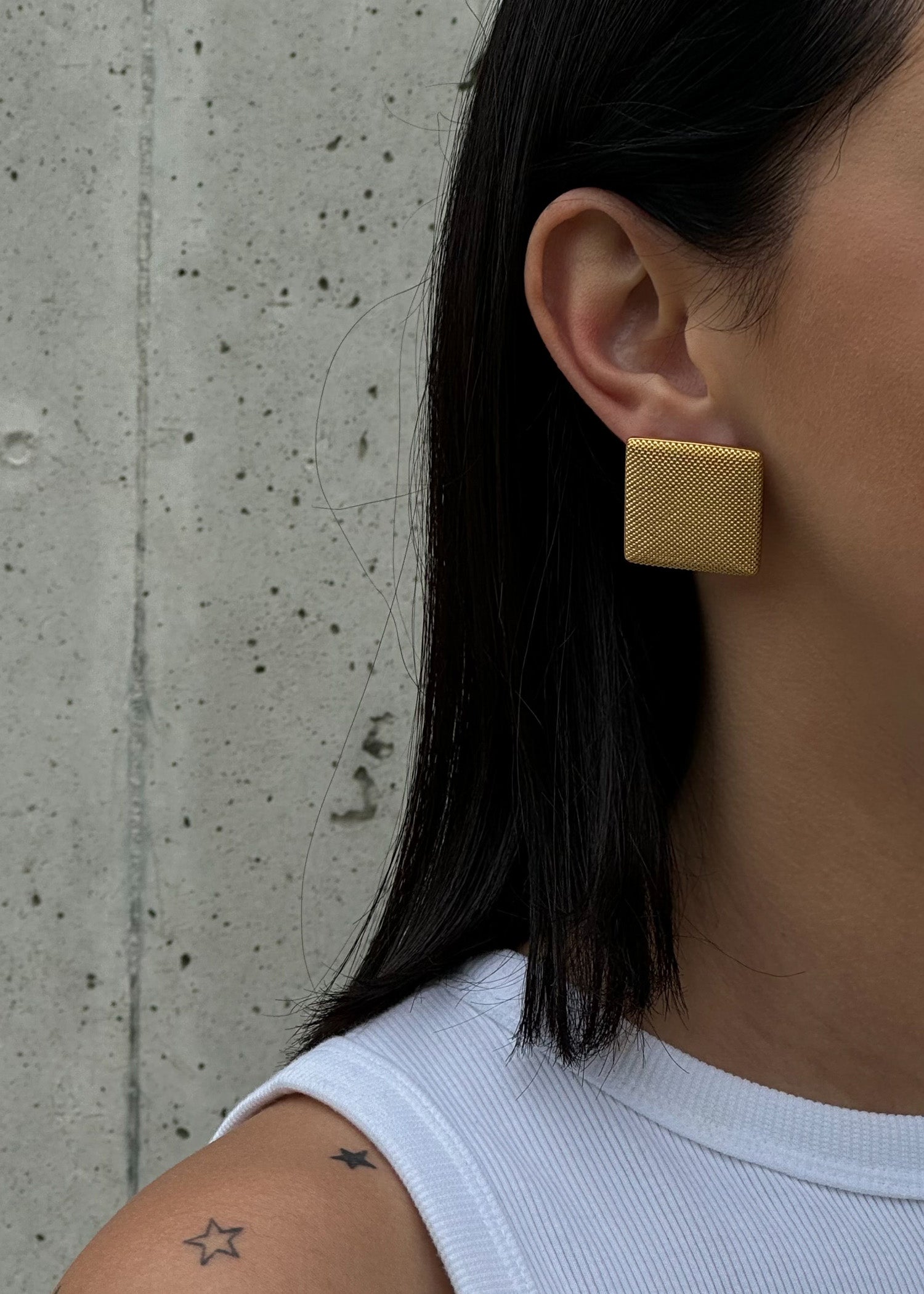 Big gold colour modern square stud earrings