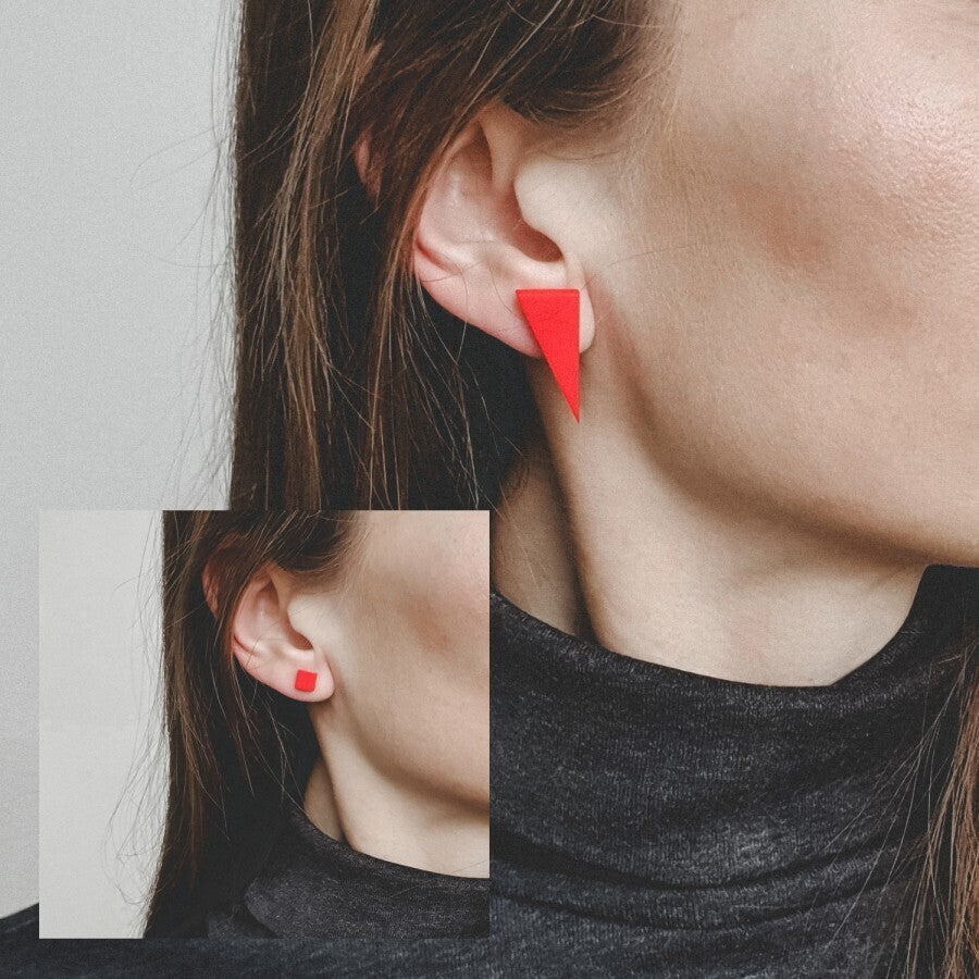 Asymmetrical Stud Earrings - S Red