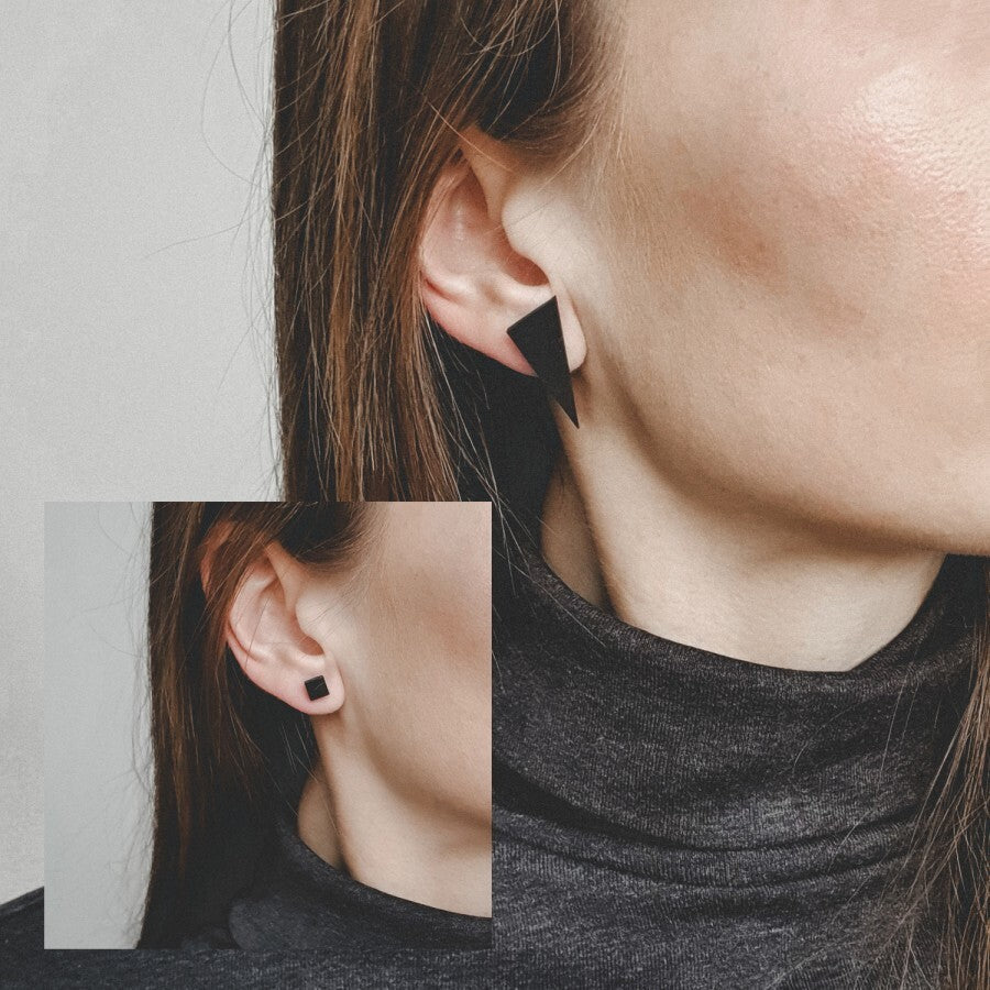 Asymmetrical Stud Earrings - S Black