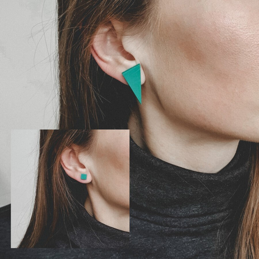 Asymmetrical Stud Earrings - S_Green