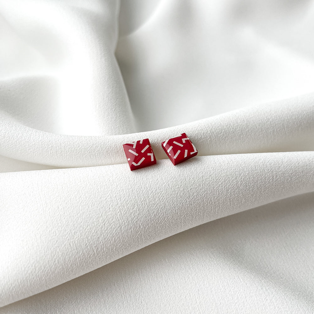 Square Post earrings ▪Red geometry ▪