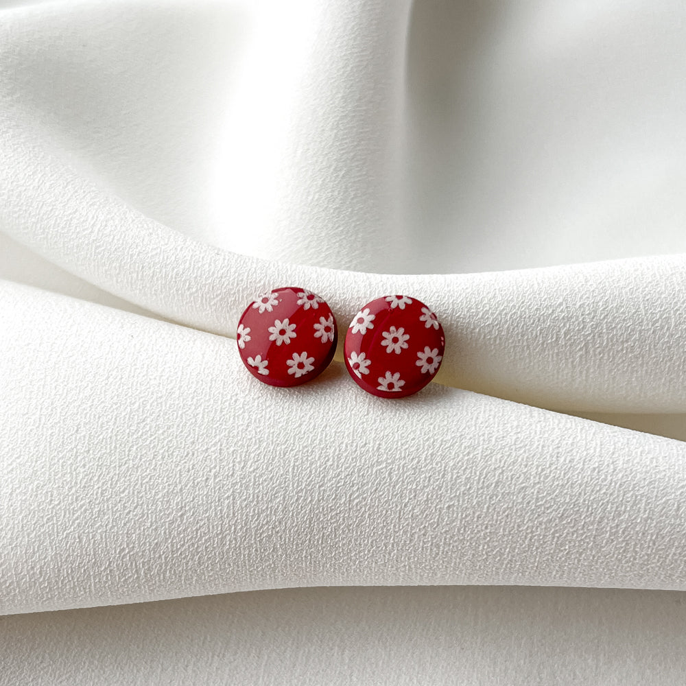 Post earrings ▪Red with flowers ▪
