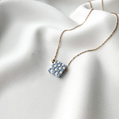 Pendant Necklace - Blue checkerboard -